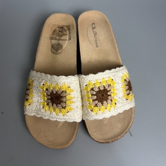 CL By Laundry slides sandals sz 10 wedge crochet yellow brown  boho hippie NEW - Picture 3 of 6